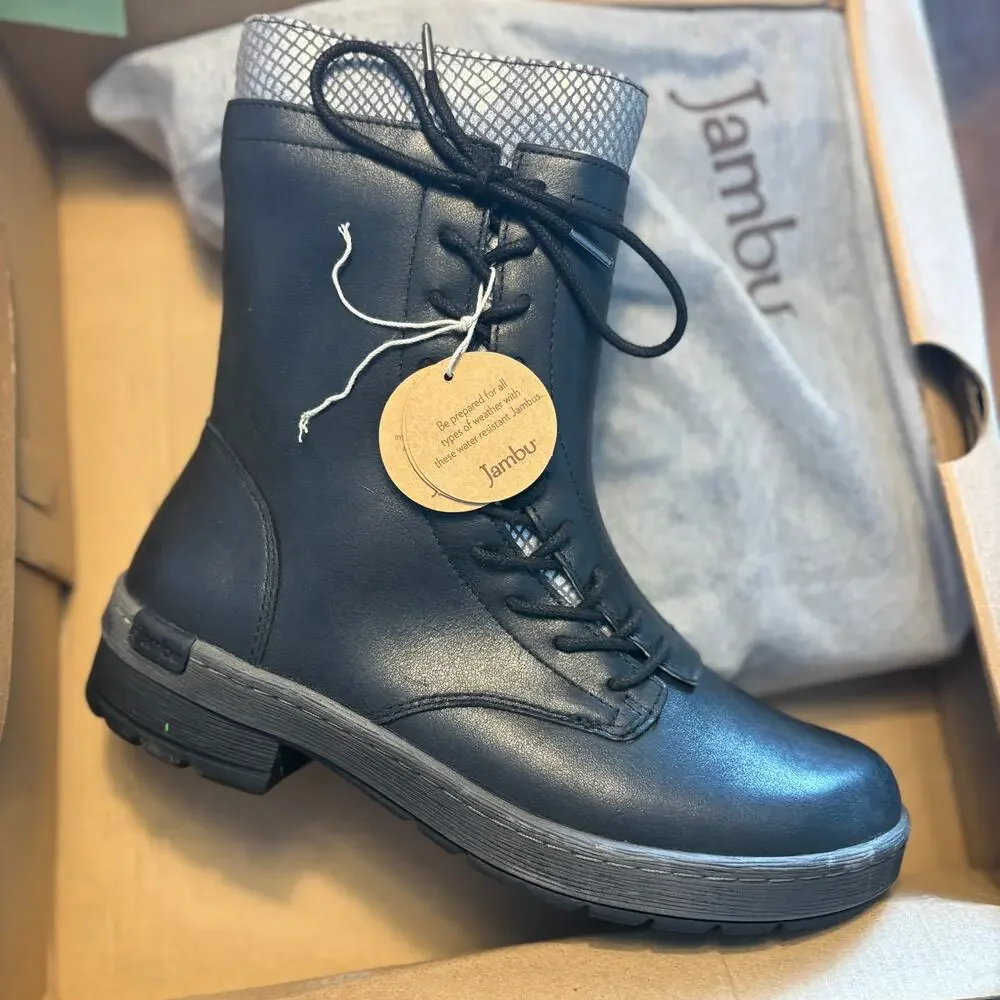 Jambu Chestnut Leather Boots 8.5 NWT Black Mid Calf Ankle Booties Lace Boho